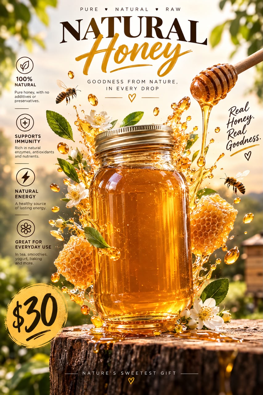 Honey jar with dipper and honeycomb
