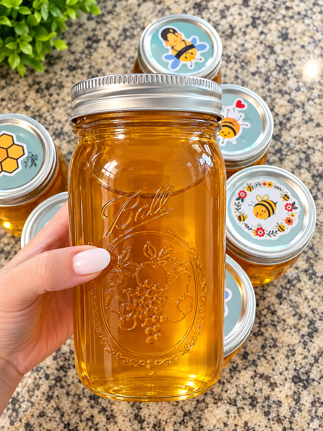 One-liter mason jar of golden Call Me Honey